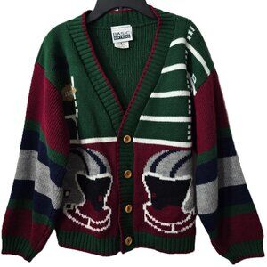 Vintage Football Theme Cardigan Sweater 4 5 6 Boys Knit Helmet Button Front 90s